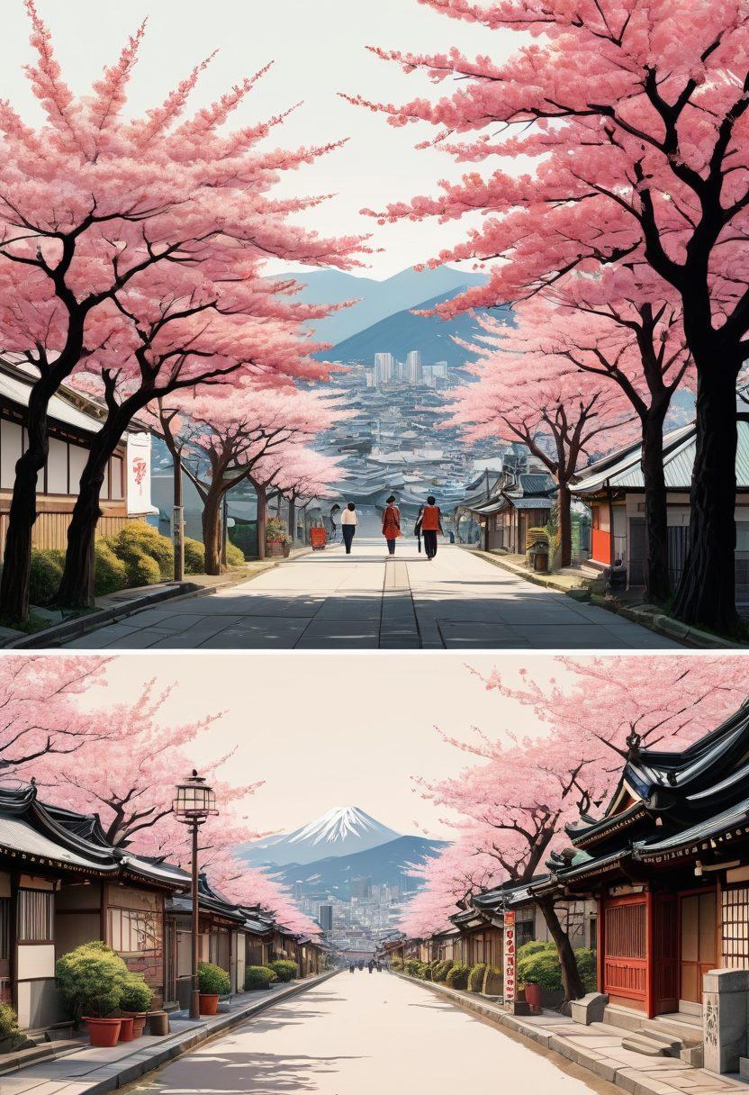 A captivating collage showcasing the evolution of Japanese adult animation, featuring traditional hand-drawn art styles on the left transitioning into modern digital designs on the right. The background includes subtle motifs of cherry blossoms and urban landscapes, illustrating the cultural shifts. Integrate iconic characters from various eras, blending them seamlessly to emphasize the change over time. The color palette should be vibrant and enticing, drawing attention to details in both the classic and modern sections. super-realistic. vibrant colors. white background.